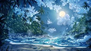 Eternal Glow: A Tranquil Moonlit Beach at Night - Cute Wallpaper