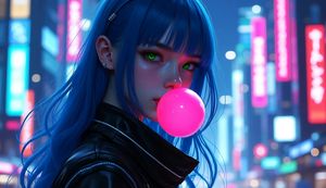 Neon Blue Enigma: A Cyberpunk Hologram in the Night of Tokyo - かわいい壁紙