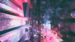 Neon Dreamscape: Cyberpunk Metropolis from Above - Cute Wallpaper