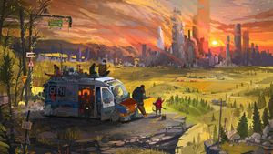 Sunset Cityscape and Van Life - Fondo de pantalla lindo