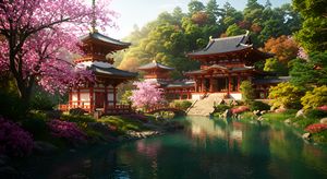 Tranquil Ethereal Oasis: Timeless Harmony of Japanese Gardens and Sacred Temples at Ethereal Elegance - Cute Wallpaper