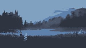 Tranquil Silhouettes: Abstract Mountain Lakeside Landscape - Cute Wallpaper