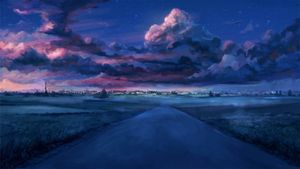 Twilight Dreamscape: A Serene Country Road Under a Starry Sky - خلفية لطيفة