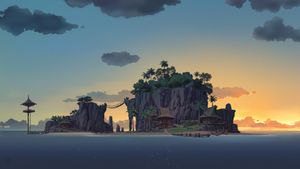 Twilight Serenity: Coastal Island at Dusk - خلفية لطيفة