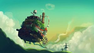 Gears of Sky: Whimsical Floating Island with Steampunk Charm - Cute Wallpaper