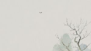 Whispers of Serenity: A Minimalist Watercolor Tree with a Gentle Bird - Cute Wallpaper