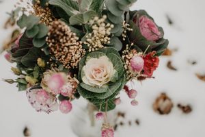 Winter Garden Bloom: Soft Pink Roses & Elegant Greens in a Delicate Arrangement - Cute Wallpaper