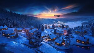 Winter Village Glow: Twilight Magic Under Northern Lights - 可爱壁纸