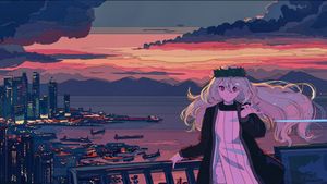 Ethereal Skies Over Steel: Yuki’s Rooftop Reverie - 可爱壁纸